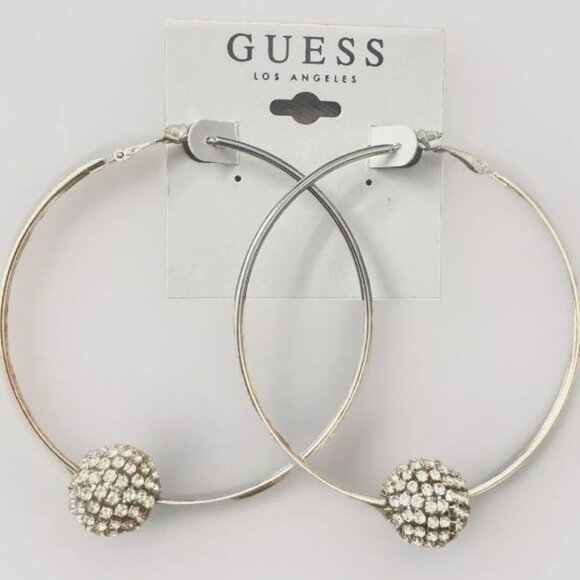 GUESS SILVER HOOP EARRING WITH FIREBALL CHARM - Picture 3 of 3